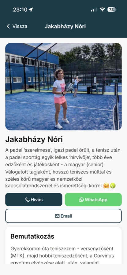 Edzői profil az appban